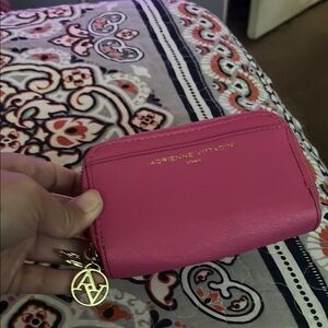 Vibrant Pink Leather Wallet with Gold Accents